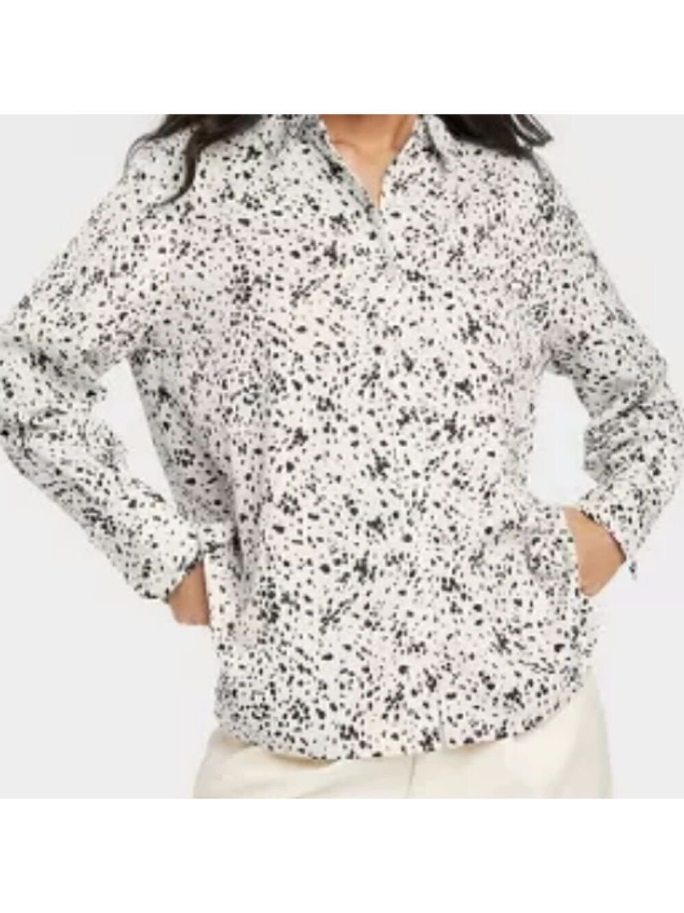 NWT A New Day Women's Long Sleeve Satin Button-Down Shirt Size M